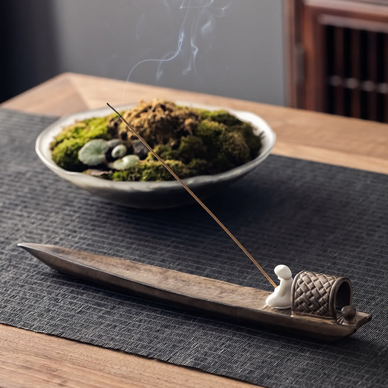 Fisherman Zen Brown Ceramic Stick Incense Burner Decoration