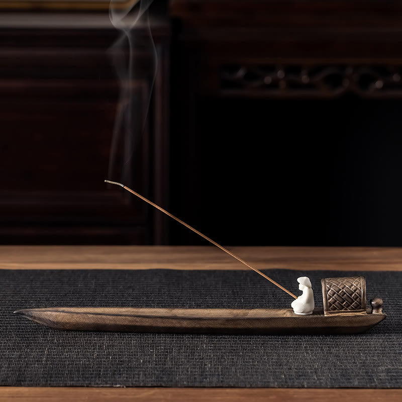 Fisherman Zen Brown Ceramic Stick Incense Burner Decoration