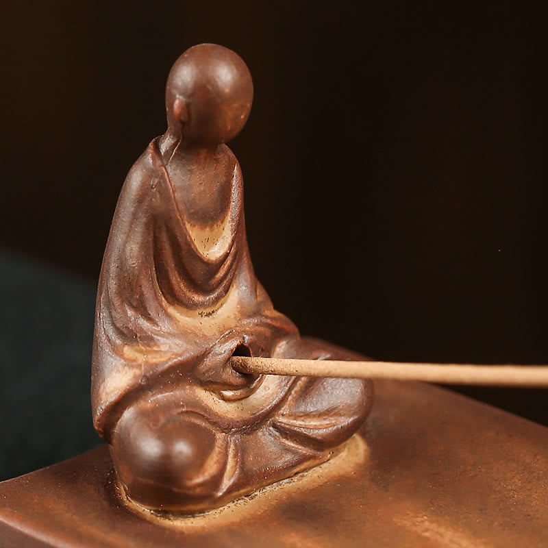 Fisherman Fishing Boat Bamboo Person Hand Lotus Spiritual Ceramic Stick Incense Burner Decoration