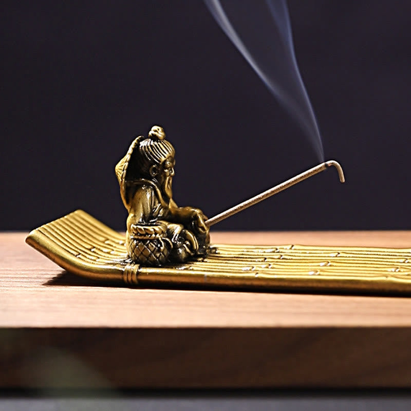 Fisherman Bamboo Fishing Boat Alloy Incense Stick Holder Incense Burner Decoration