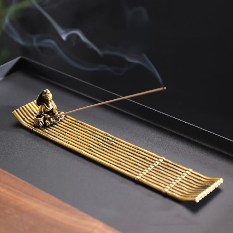 Fisherman Bamboo Fishing Boat Alloy Incense Stick Holder Incense Burner Decoration
