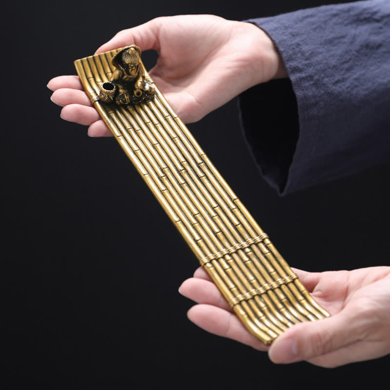 Fisherman Bamboo Fishing Boat Alloy Incense Stick Holder Incense Burner Decoration