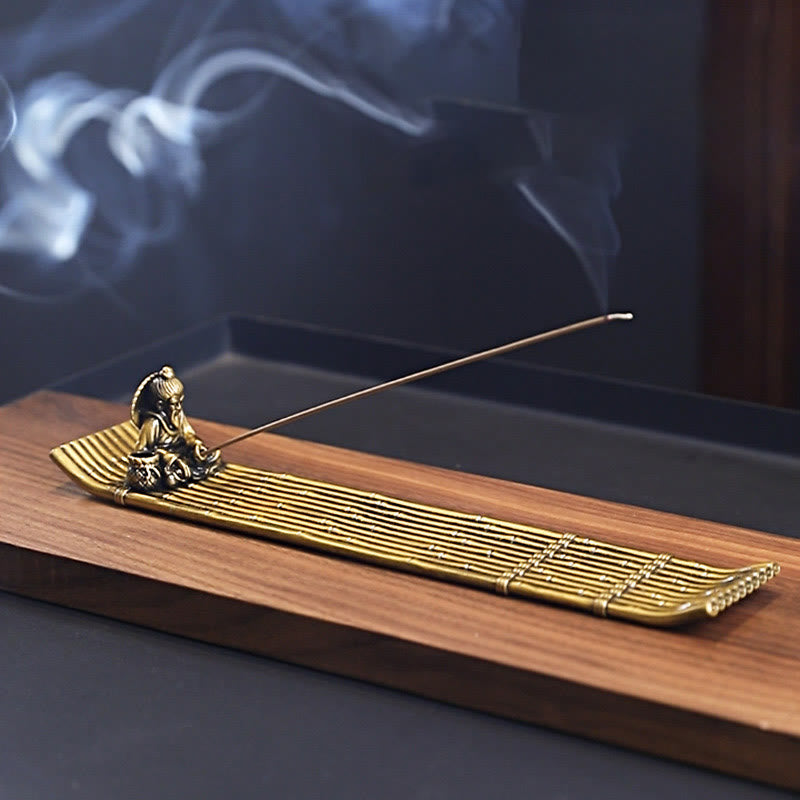 Fisherman Bamboo Fishing Boat Alloy Incense Stick Holder Incense Burner Decoration