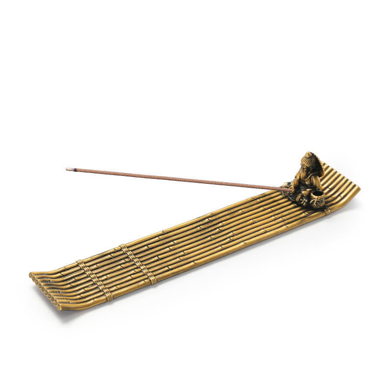 Fisherman Bamboo Fishing Boat Alloy Incense Stick Holder Incense Burner Decoration