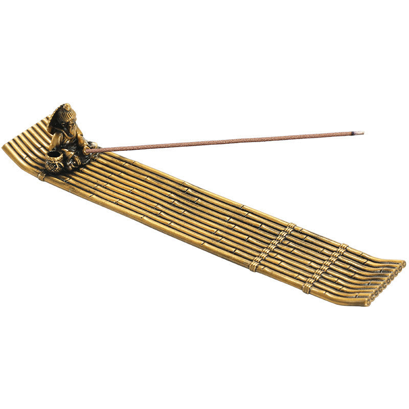 Fisherman Bamboo Fishing Boat Alloy Incense Stick Holder Incense Burner Decoration