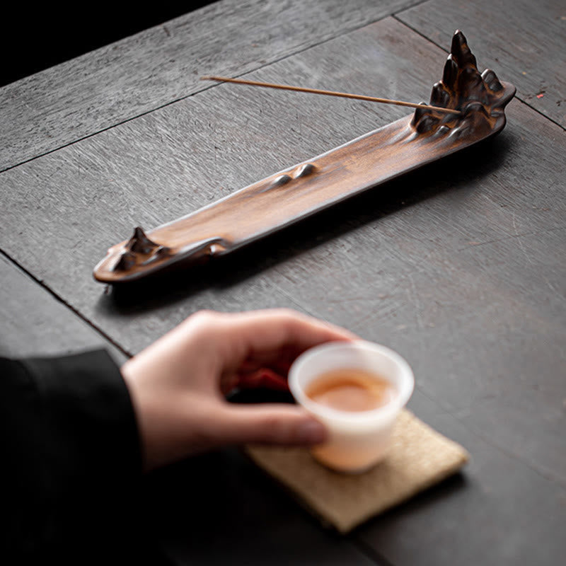 Mountains Boat Design Spiritual Ceramic Stick Incense Burner Decoration