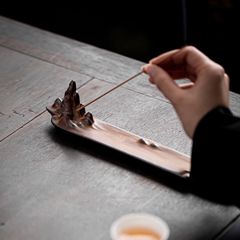 Mountains Boat Design Spiritual Ceramic Stick Incense Burner Decoration
