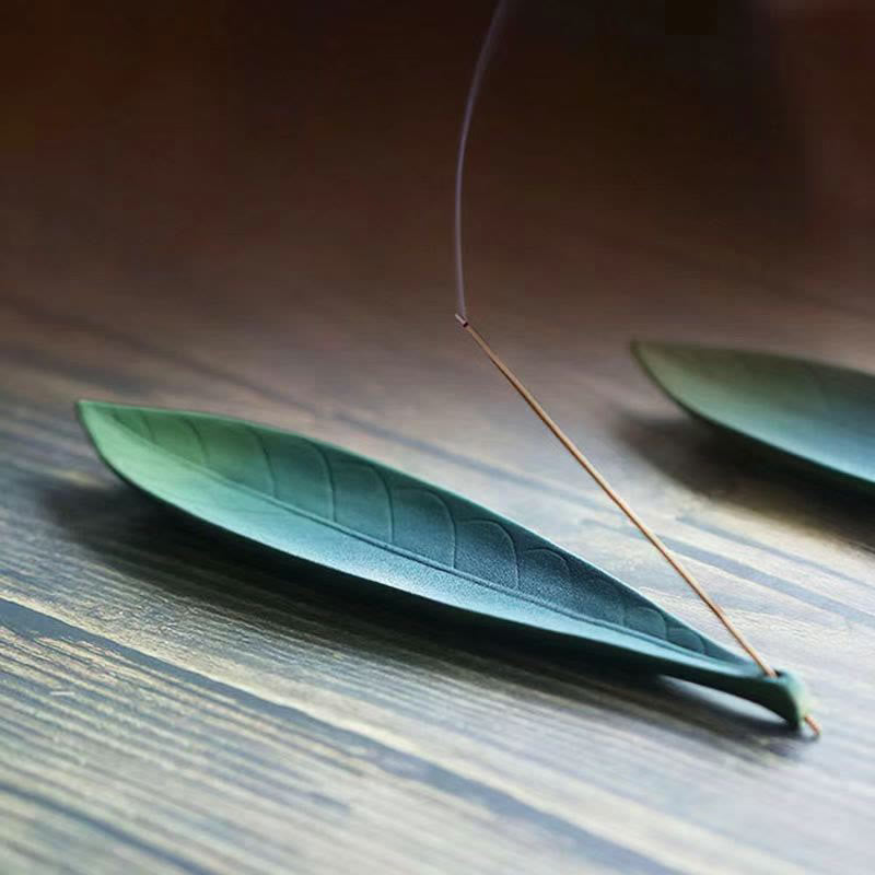 Willow Leaf Ceramic Stick Incense Burner Decoration