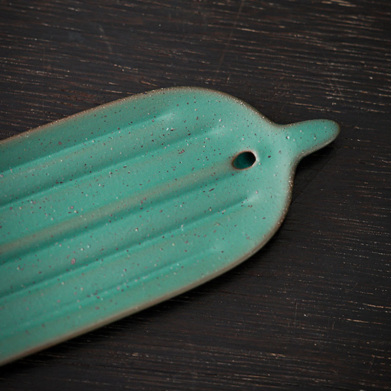 Green Bamboo Leaf Ceramic Incense Burner Decoration