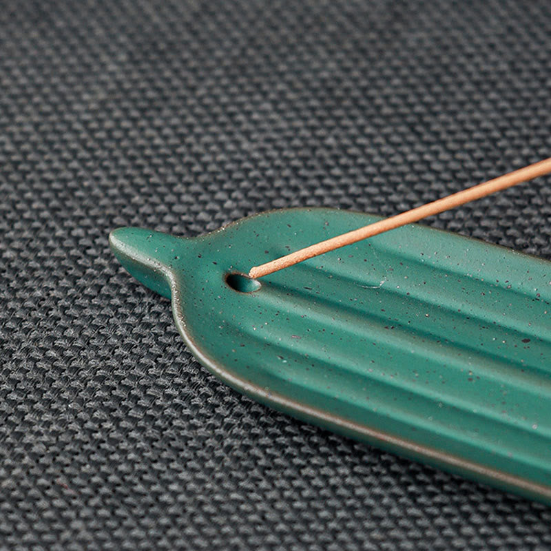Green Bamboo Leaf Ceramic Incense Burner Decoration