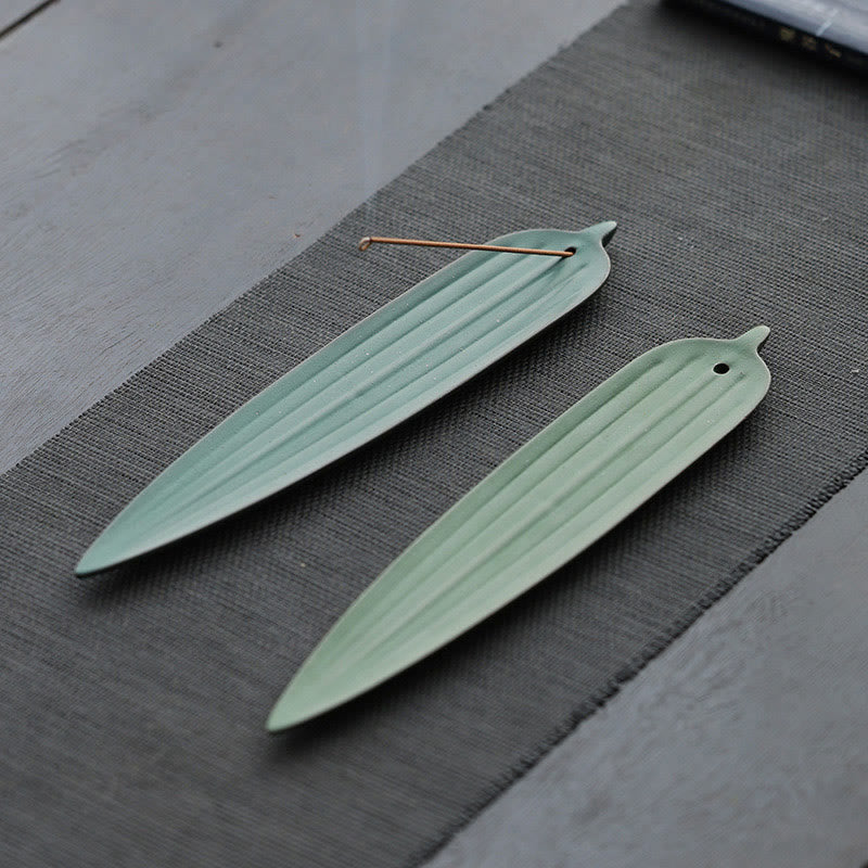 Green Bamboo Leaf Ceramic Incense Burner Decoration