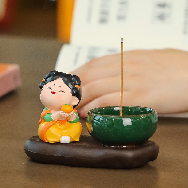 Tang Dynasty Lady Food Ceramic Incense Burner Desk Decoration