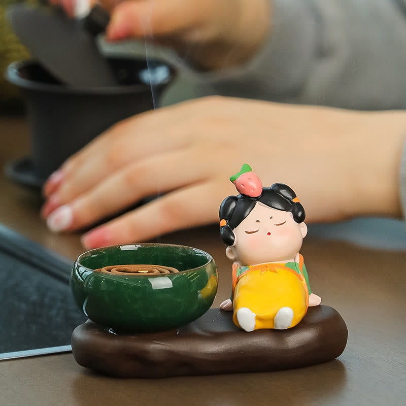 Tang Dynasty Lady Food Ceramic Incense Burner Desk Decoration