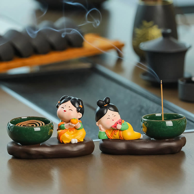 Tang Dynasty Lady Food Ceramic Incense Burner Desk Decoration