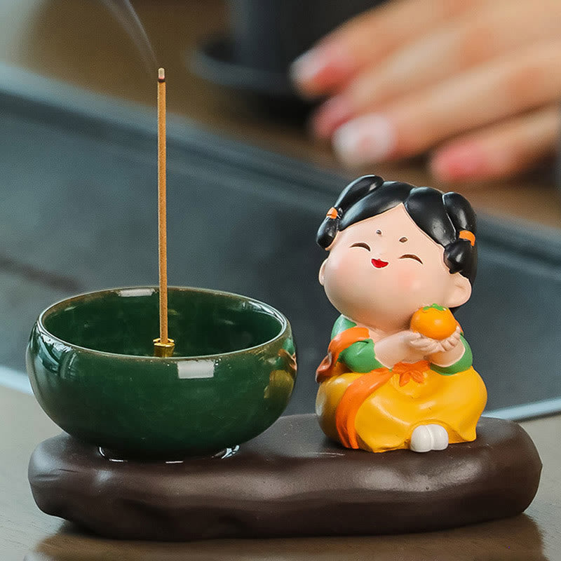 Tang Dynasty Lady Food Ceramic Incense Burner Desk Decoration