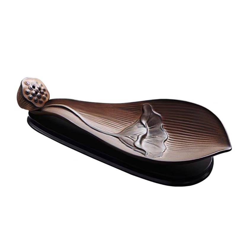 Lotus Pod Zen Brown Ceramic Stick Incense Burner Decoration