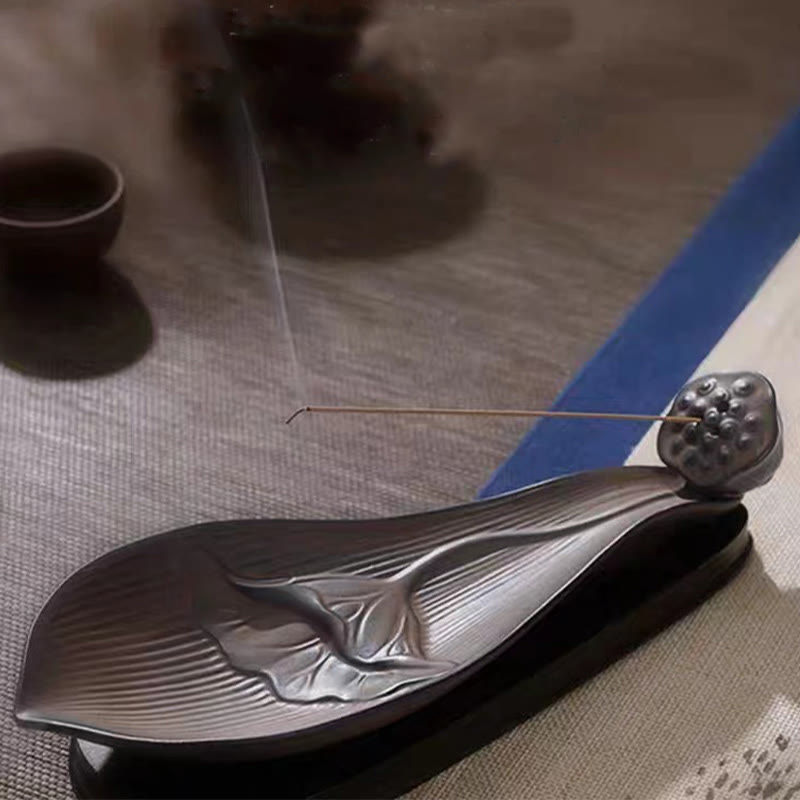 Lotus Pod Zen Brown Ceramic Stick Incense Burner Decoration