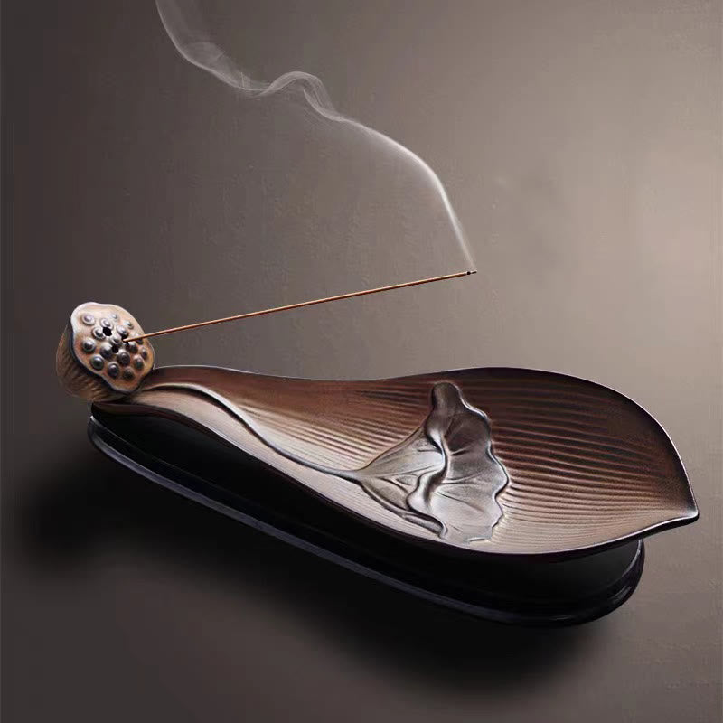 Lotus Pod Zen Brown Ceramic Stick Incense Burner Decoration