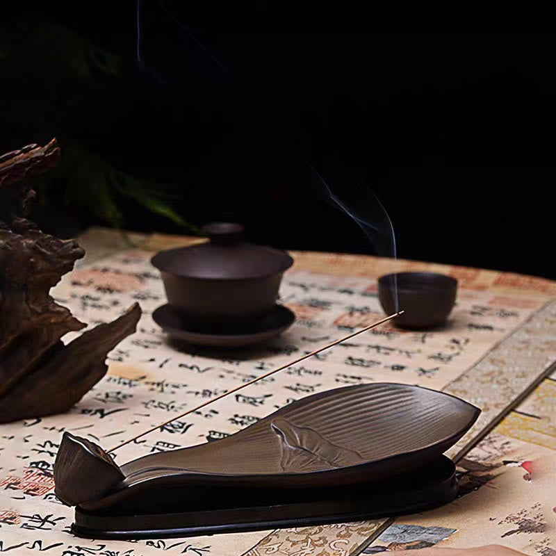Lotus Pod Zen Brown Ceramic Stick Incense Burner Decoration
