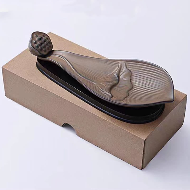 Lotus Pod Zen Brown Ceramic Stick Incense Burner Decoration