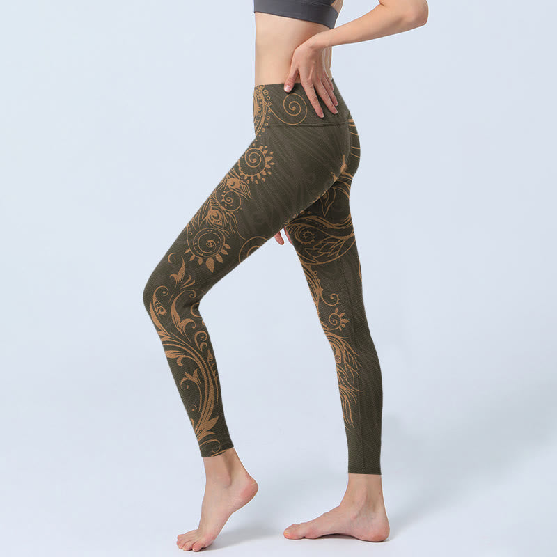 Peacock Feather Print Gym Leggings Women's Yoga Pants
