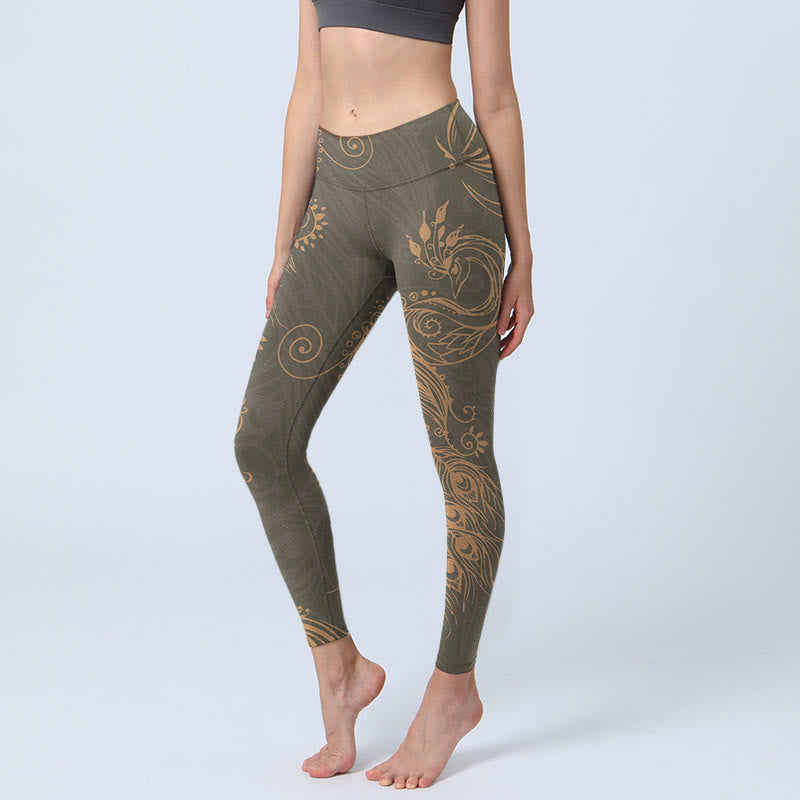 Peacock Feather Print Gym Leggings Women's Yoga Pants