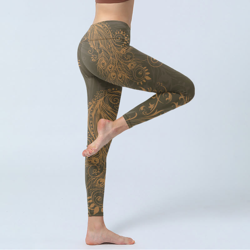 Peacock Feather Print Gym Leggings Women's Yoga Pants