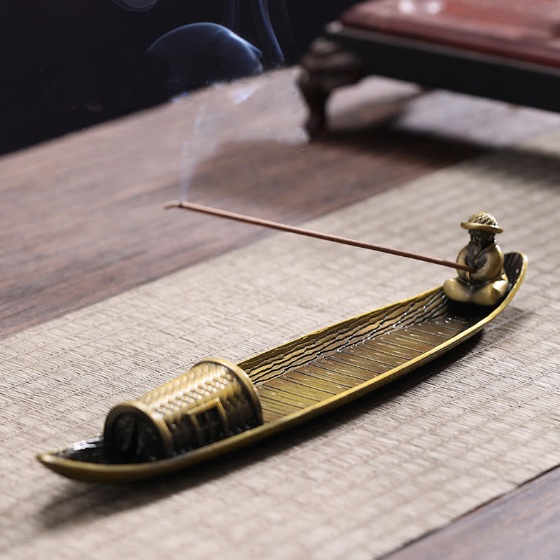 Fisherman Boat Alloy Incense Stick Holder Incense Burner Decoration
