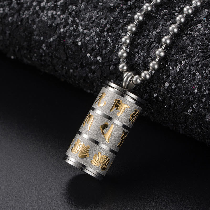 Tibetan Om Mani Padme Hum Lotus Pattern Prayer Wheel Titanium Steel Peace Necklace Pendant