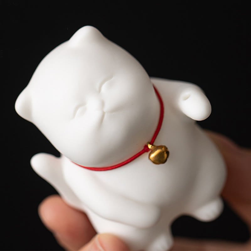 Cat Bell Bamboo Mat Ceramic Incense Burner Desk Decoration