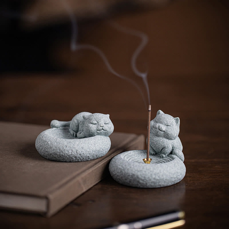 Cute Lazy Standing Cat Incense Burner Desk Decoration