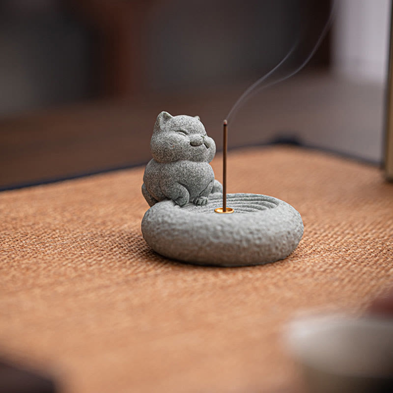 Cute Lazy Standing Cat Incense Burner Desk Decoration