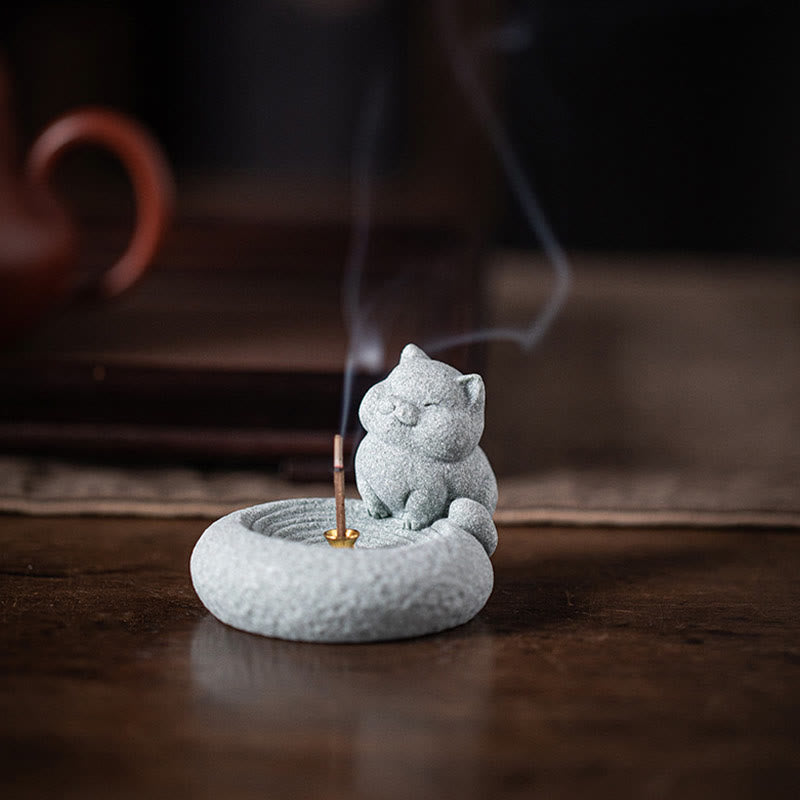 Cute Lazy Standing Cat Incense Burner Desk Decoration