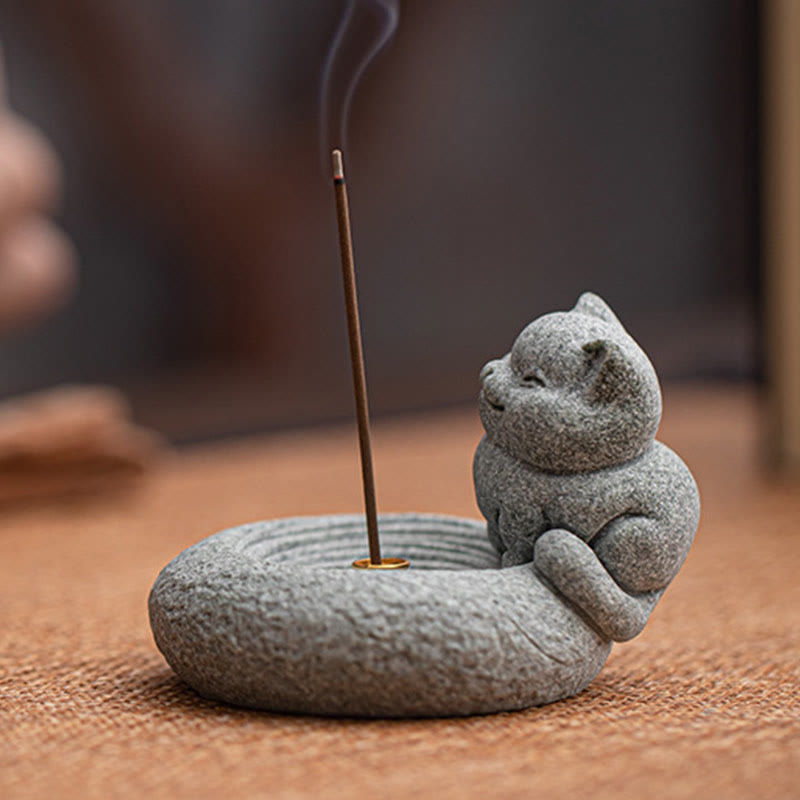 Cute Lazy Standing Cat Incense Burner Desk Decoration