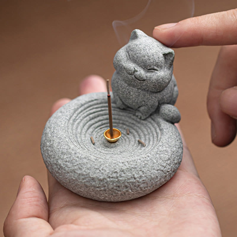 Cute Lazy Standing Cat Incense Burner Desk Decoration