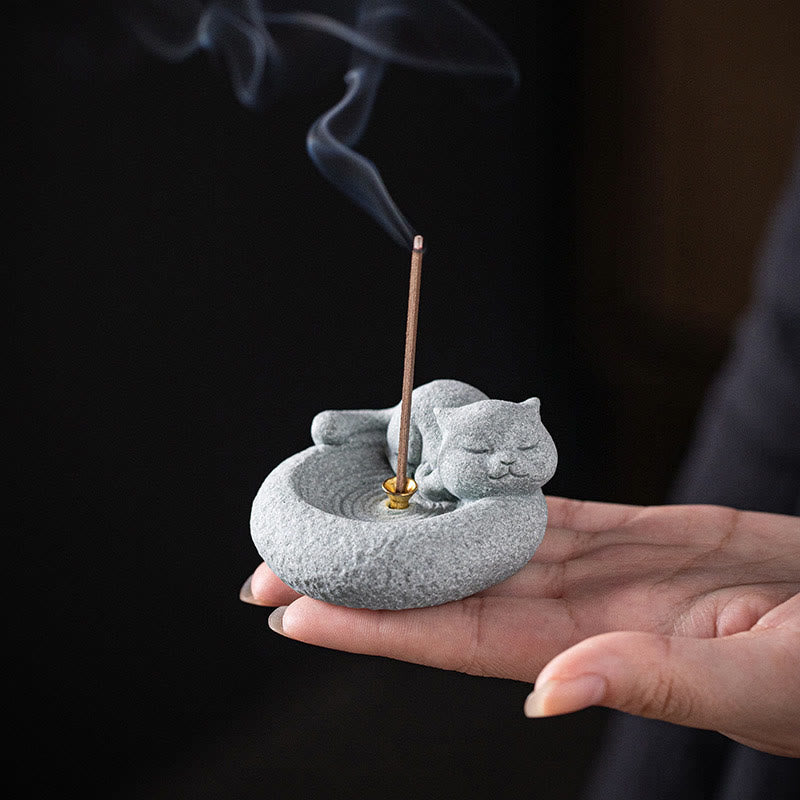 Cute Lazy Standing Cat Incense Burner Desk Decoration
