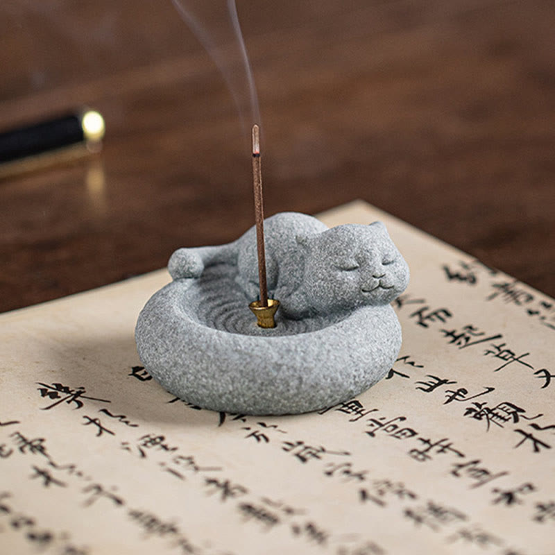 Cute Lazy Standing Cat Incense Burner Desk Decoration