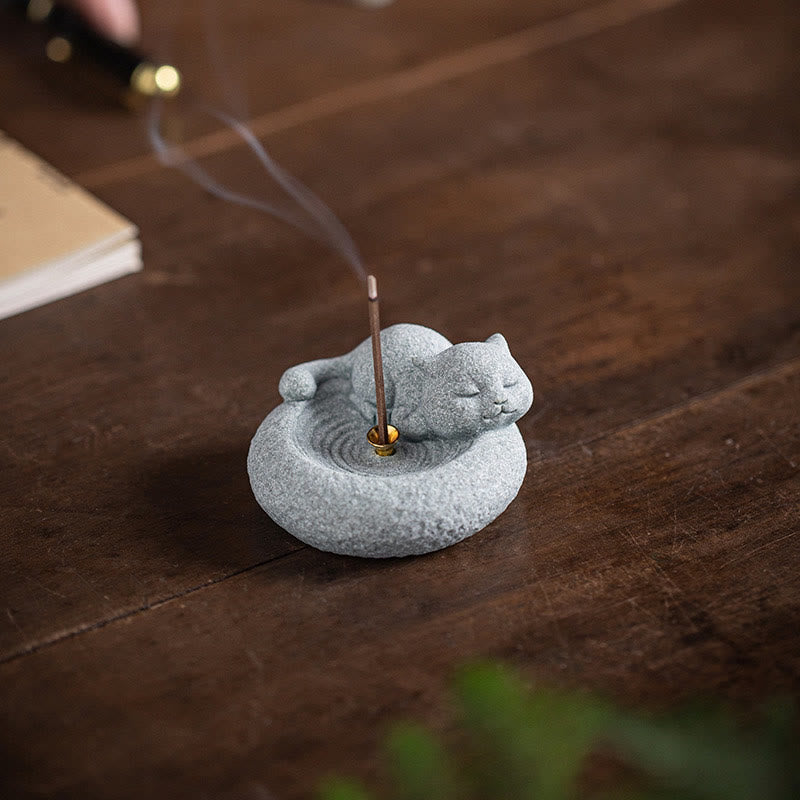 Cute Lazy Standing Cat Incense Burner Desk Decoration