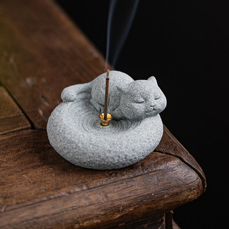 Cute Lazy Standing Cat Incense Burner Desk Decoration