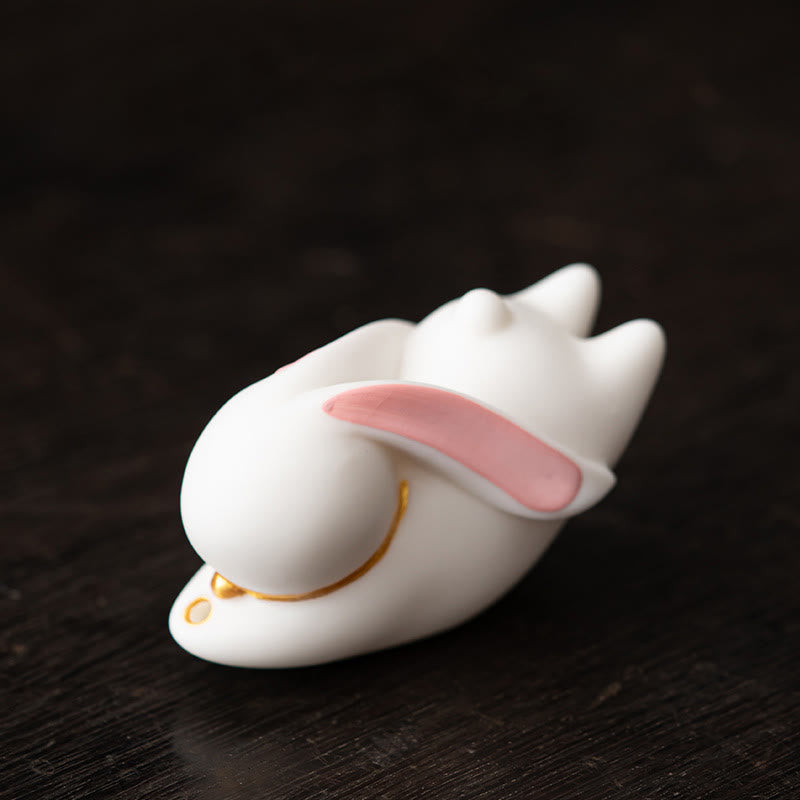 Flying Rabbit Bamboo Mat Ceramic Incense Burner Desk Decoration