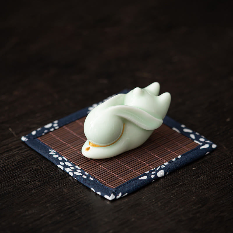 Flying Rabbit Bamboo Mat Ceramic Incense Burner Desk Decoration