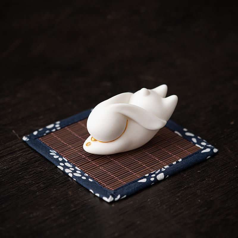 Flying Rabbit Bamboo Mat Ceramic Incense Burner Desk Decoration