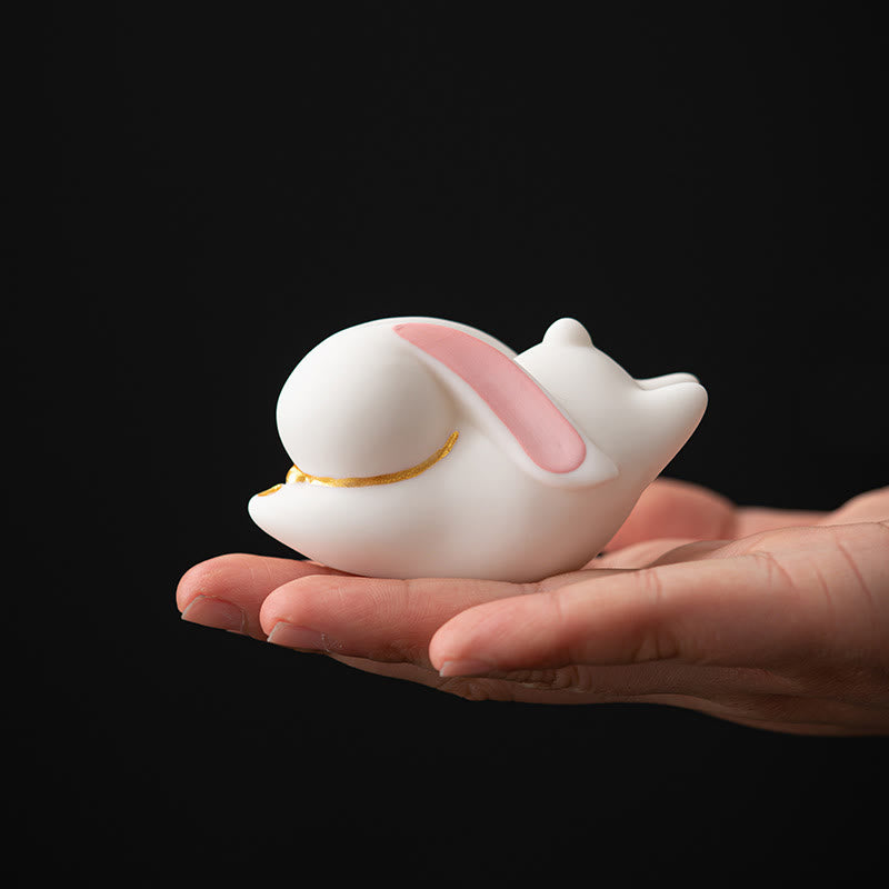 Flying Rabbit Bamboo Mat Ceramic Incense Burner Desk Decoration