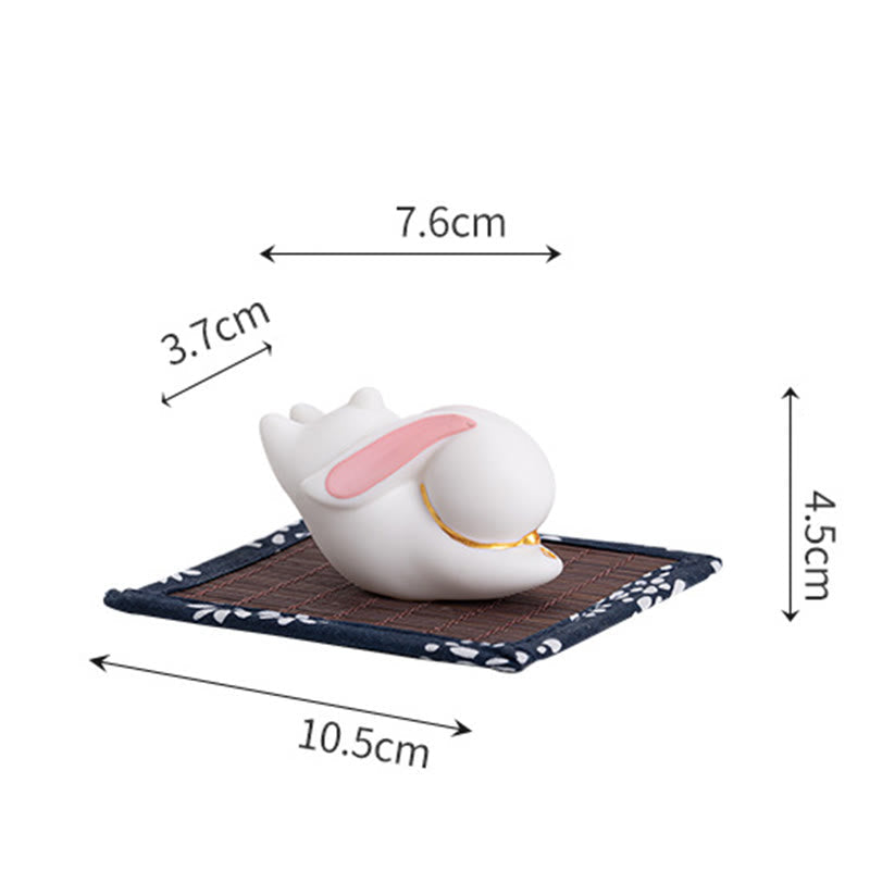 Flying Rabbit Bamboo Mat Ceramic Incense Burner Desk Decoration