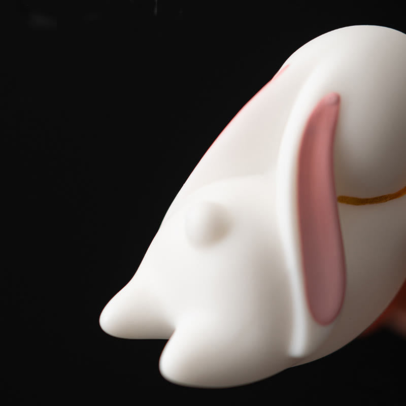 Flying Rabbit Bamboo Mat Ceramic Incense Burner Desk Decoration