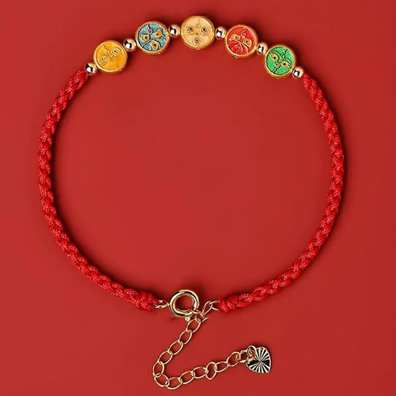 Red String 925 Sterling Silver Five Ways God Of Wealth Connection Bracelet