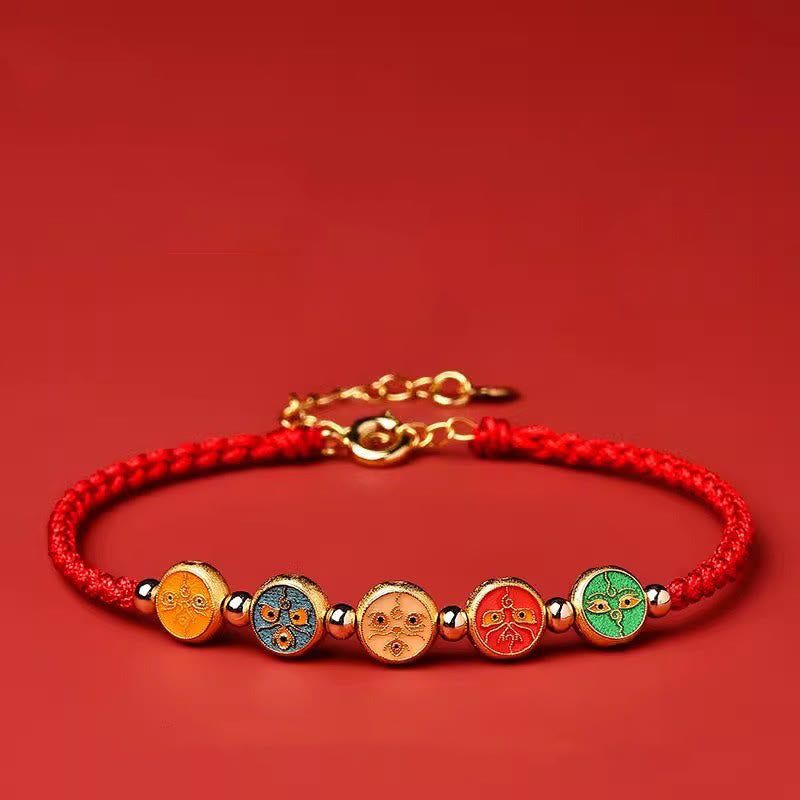 Red String 925 Sterling Silver Five Ways God Of Wealth Connection Bracelet