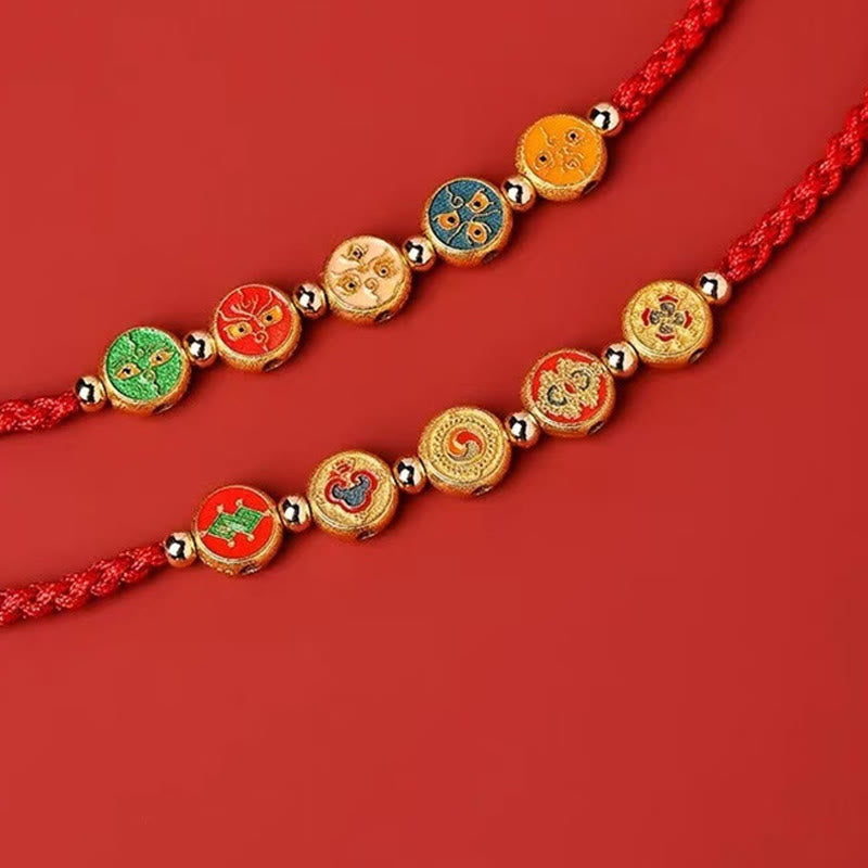 Red String 925 Sterling Silver Five Ways God Of Wealth Connection Bracelet