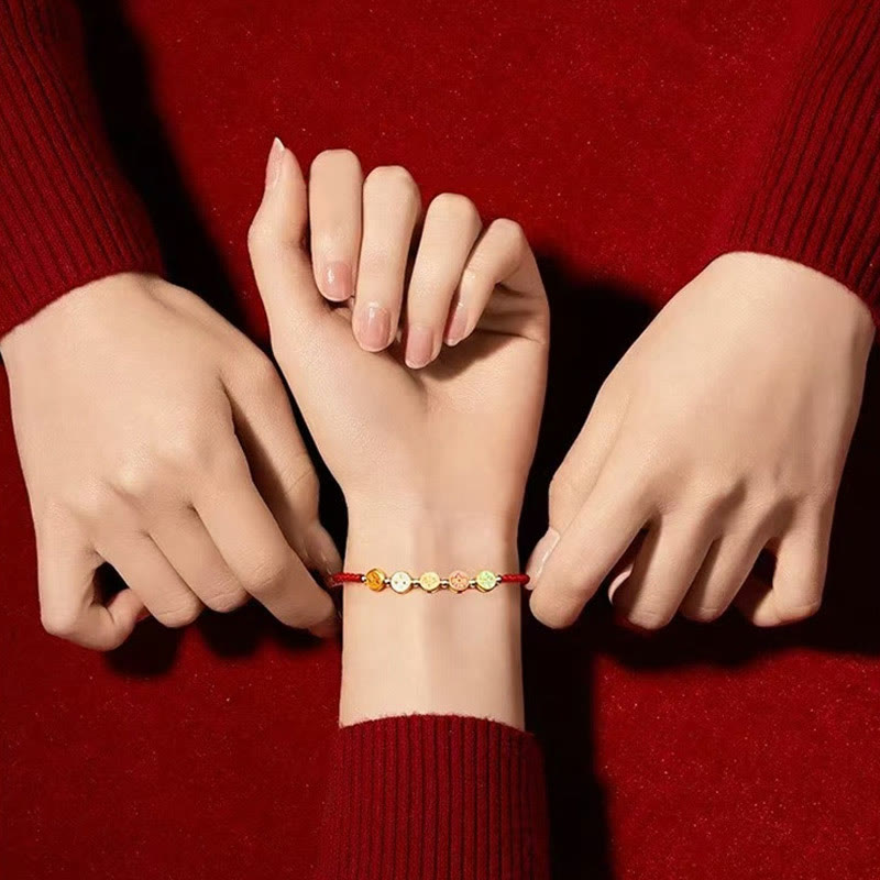 Red String 925 Sterling Silver Five Ways God Of Wealth Connection Bracelet