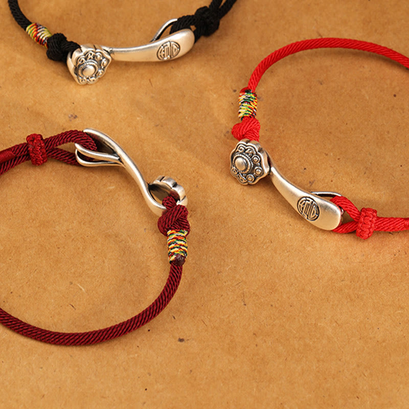 999 Sterling Silver Ruyi Stick String Protection Braided Bracelet